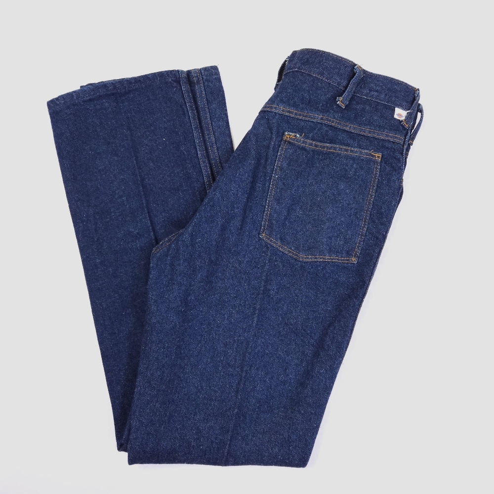 Dickies Vintage 80s Creased Western Dark Wash Denim Blue Jeans 33x32 Talon Zip
